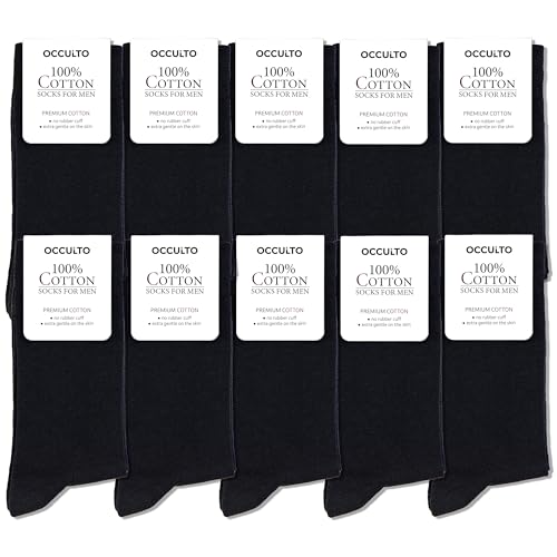 Occulto Men 100% Cotton Dress Socks Pack of 10 (model: Ingo) 10 Pairs | Black 10-12 - Image 1