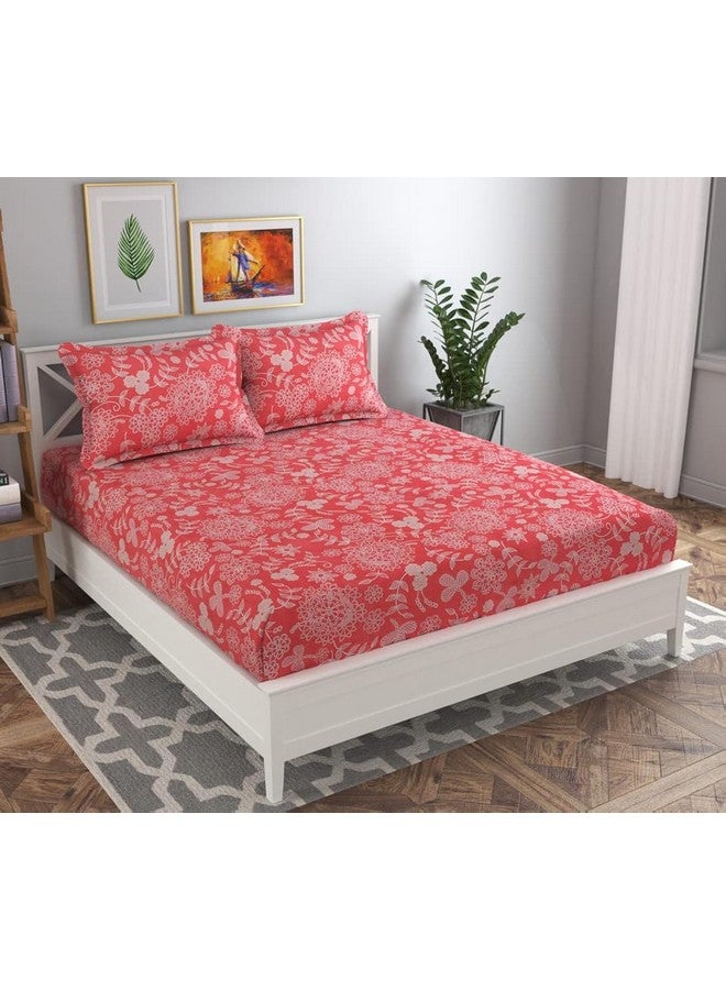 BSB HOME 120 TC Double Floral Bedsheet with 2 Pillow Covers | 110 GSM Soft Brushed Microfiber - Breathable & Wrinkle Free - (86 X 88 Inch, Pink & White) - Image 1