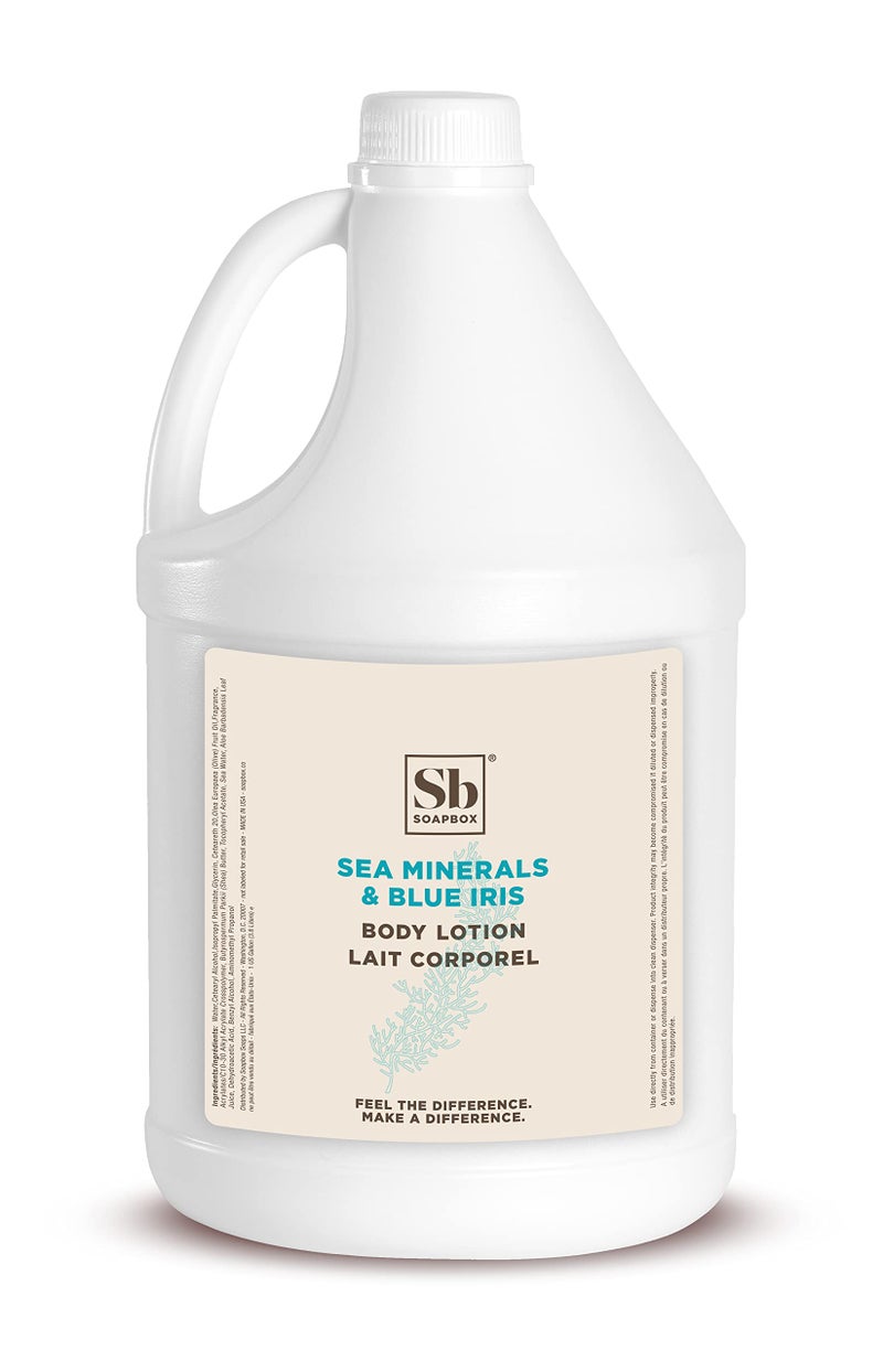 Soapbox Body Lotion, Sea Minerals & Blue Iris Moisturizing Body Cream, Vegan, Natural & Cruelty Free Hydrating Hand Lotion Refill for Dry Skin - Gallon Size for Home & Professional - Image 1