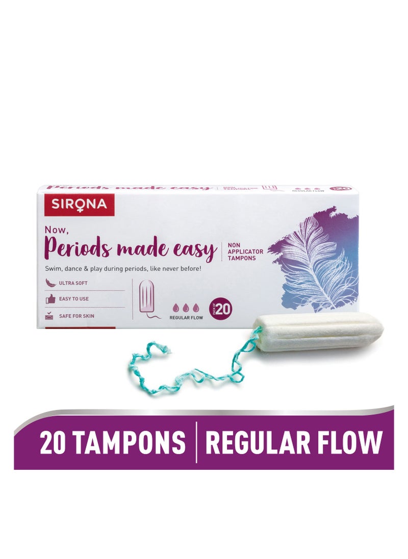 Sirona - Sirona Period Made Easy Tampons - 20 Piece | For Medium & Regular Flow | Biodegradable Tampons | FDA Approved - Image 1