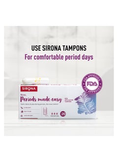 Sirona Sirona Period Made Easy Tampons - 20 Piece | For Medium & Regular Flow | Biodegradable Tampons | FDA Approved  - Image 4