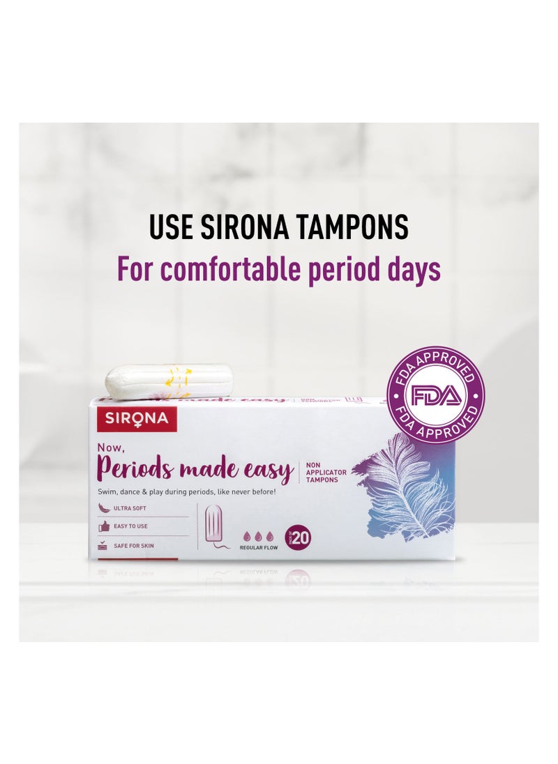 Sirona - Sirona Period Made Easy Tampons - 20 Piece | For Medium & Regular Flow | Biodegradable Tampons | FDA Approved - Image 1