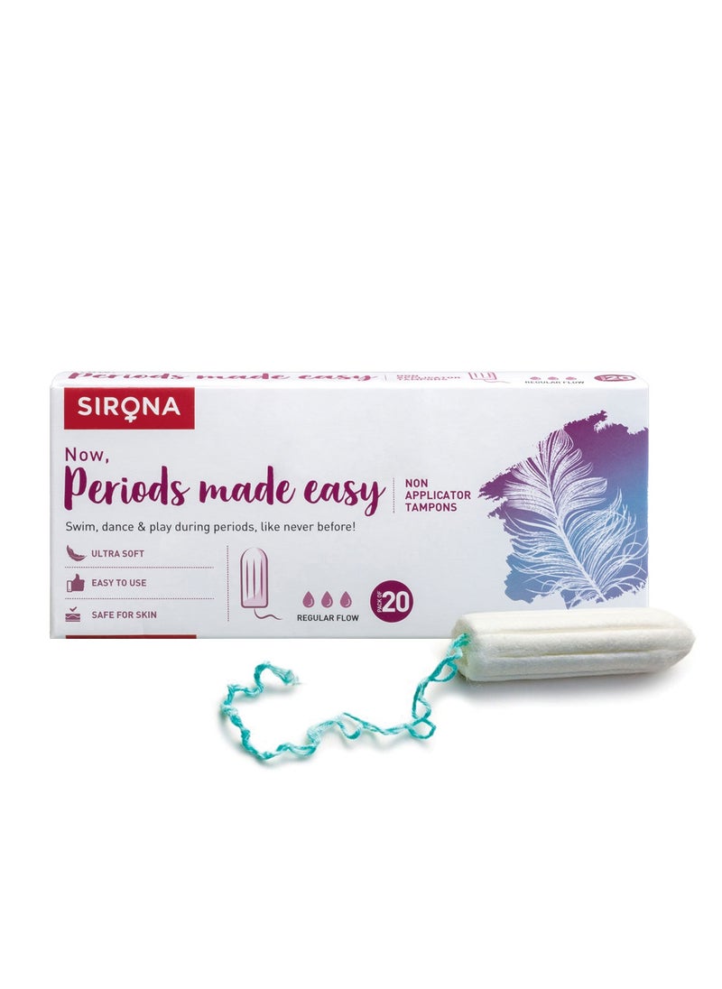 Sirona - Sirona Period Made Easy Tampons - 20 Piece | For Medium & Regular Flow | Biodegradable Tampons | FDA Approved - Image 1