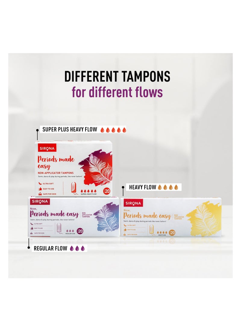 Sirona - Sirona Period Made Easy Tampons - 20 Piece | For Medium & Regular Flow | Biodegradable Tampons | FDA Approved - Image 1