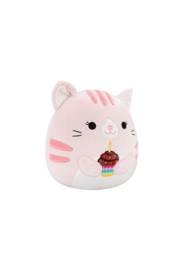 Squishmallows SQCR - Little Plush (7.5 Inch Squishmallows) (Laura - Pink Tabby Cat Holding Birthday Cupcake) - Image 5
