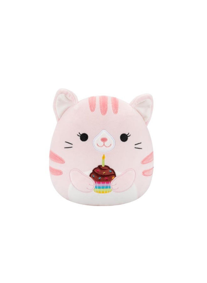 Squishmallows SQCR - Little Plush (7.5 Inch Squishmallows) (Laura - Pink Tabby Cat Holding Birthday Cupcake) - Image 1
