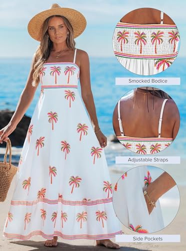 popvil Women Summer Maxi Dress 2026 Spaghetti Strap Long Beach Dress Boho A-Line Flowy Casual Sleeveless Sun Dress Vacation Party(White,Small) - Image 5