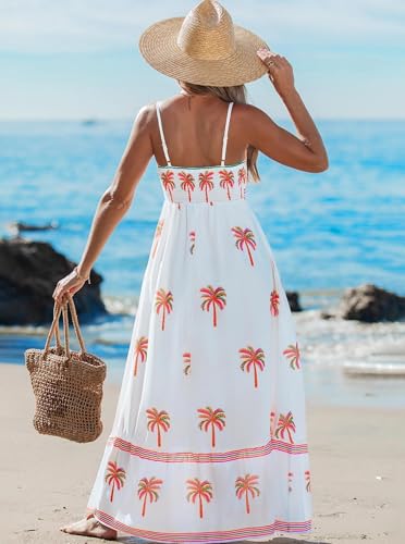 popvil Women Summer Maxi Dress 2026 Spaghetti Strap Long Beach Dress Boho A-Line Flowy Casual Sleeveless Sun Dress Vacation Party(White,Small) - Image 3