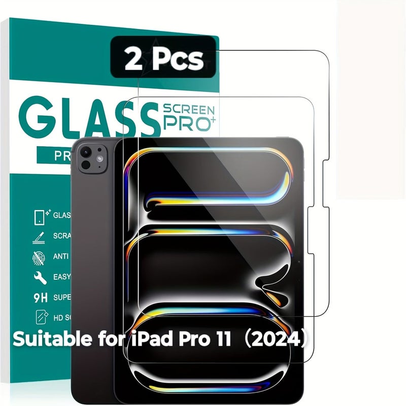 2 قطعة واقي شاشة لجهاز iPad Pro M4 مقاس 11 بوصة، زجاج مقسى عالي الوضوح، مقاوم للخدش - Image 1