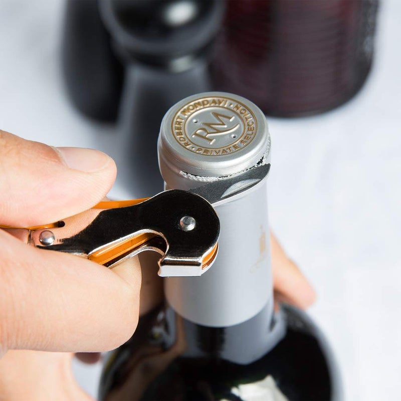 Pulltap's Double-Hinged Waiters Corkscrew, Wine Opener and Foil Cutter, Beer Bottle Opener, Orange - Image 4