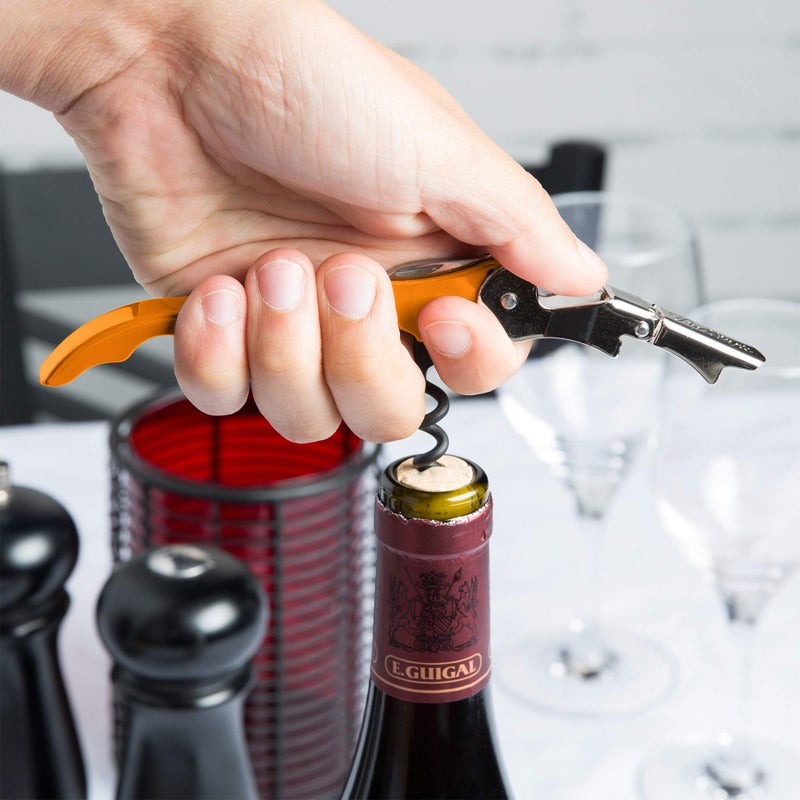 Pulltap's Double-Hinged Waiters Corkscrew, Wine Opener and Foil Cutter, Beer Bottle Opener, Orange - Image 5