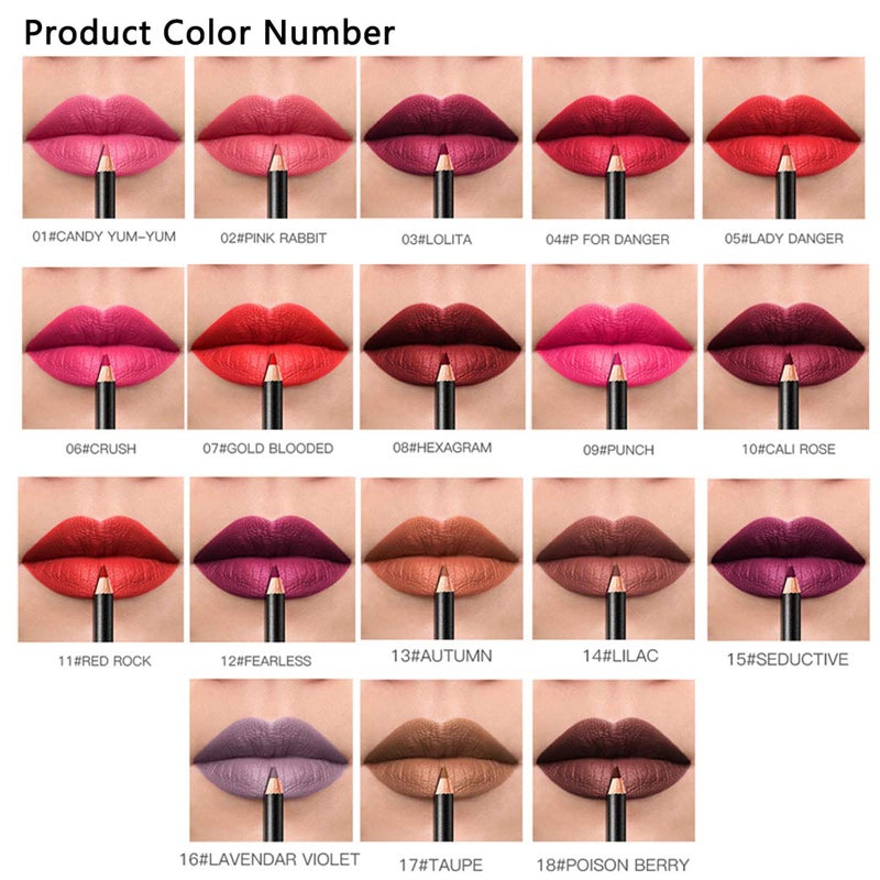 DC-BEAUTIFUL مجموعة أقلام تحديد الشفاه DC-BEAUTIFUL بـ 18 لون مع 2 مبراة أقلام، أقلام شفاه مائية فاخرة، ناعمة، تدوم طويلاً، مكياج مات لأقلام تحديد الشفاه - Image 3