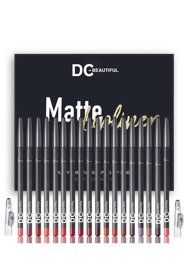 DC-BEAUTIFUL DC-BEAUTIFUL 18 Colors Lip Liners Pencil Set with 2 Pencil Sharpeners, Premium Waterproof Smooth Lip Pencils, Long Lasting Matte Makeup Lipliners 