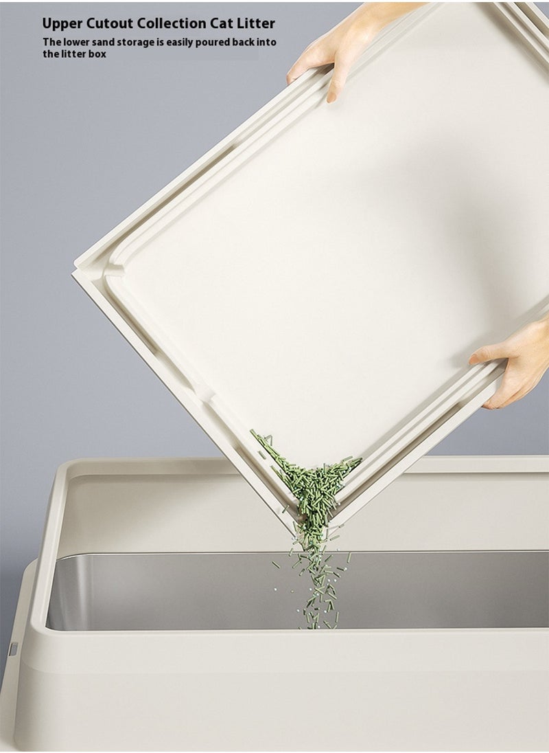 Kidle - Creative Stainless Steel Pet Cat Litter Box Large Capacity Metal Cat Litter Tray With High Wall 50*35*15cm - Image 1