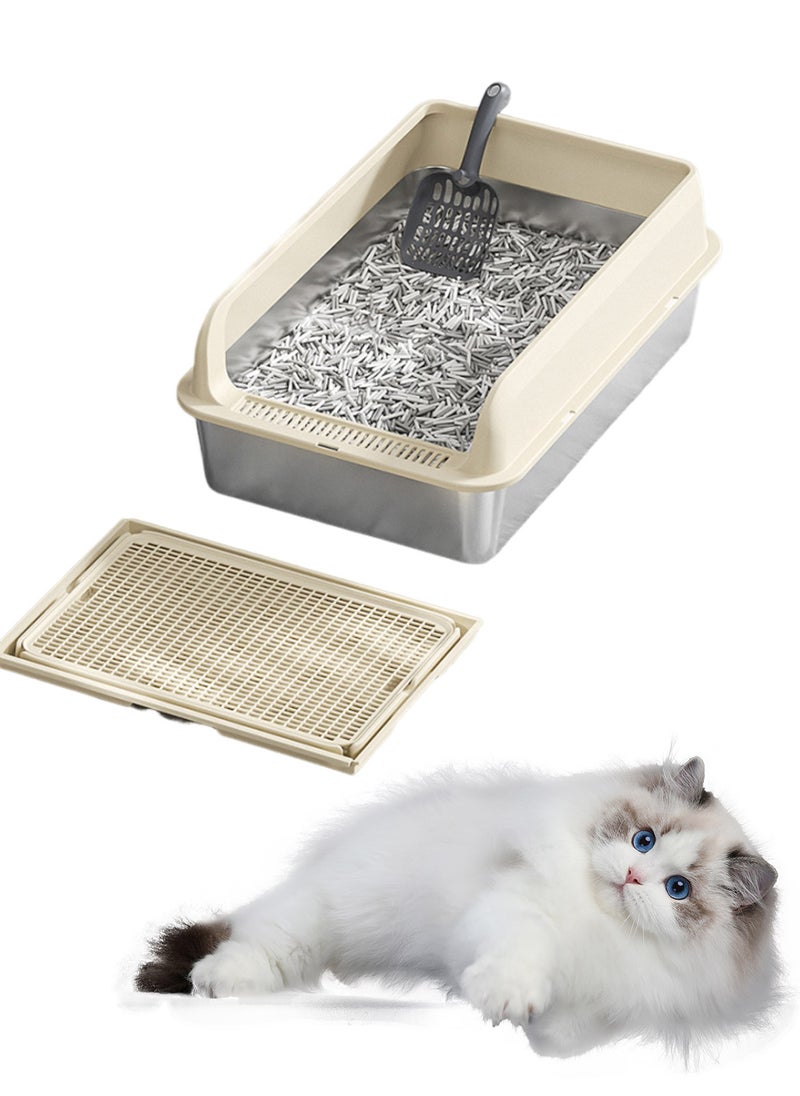 Kidle - Creative Stainless Steel Pet Cat Litter Box Large Capacity Metal Cat Litter Tray With High Wall 50*35*15cm - Image 1