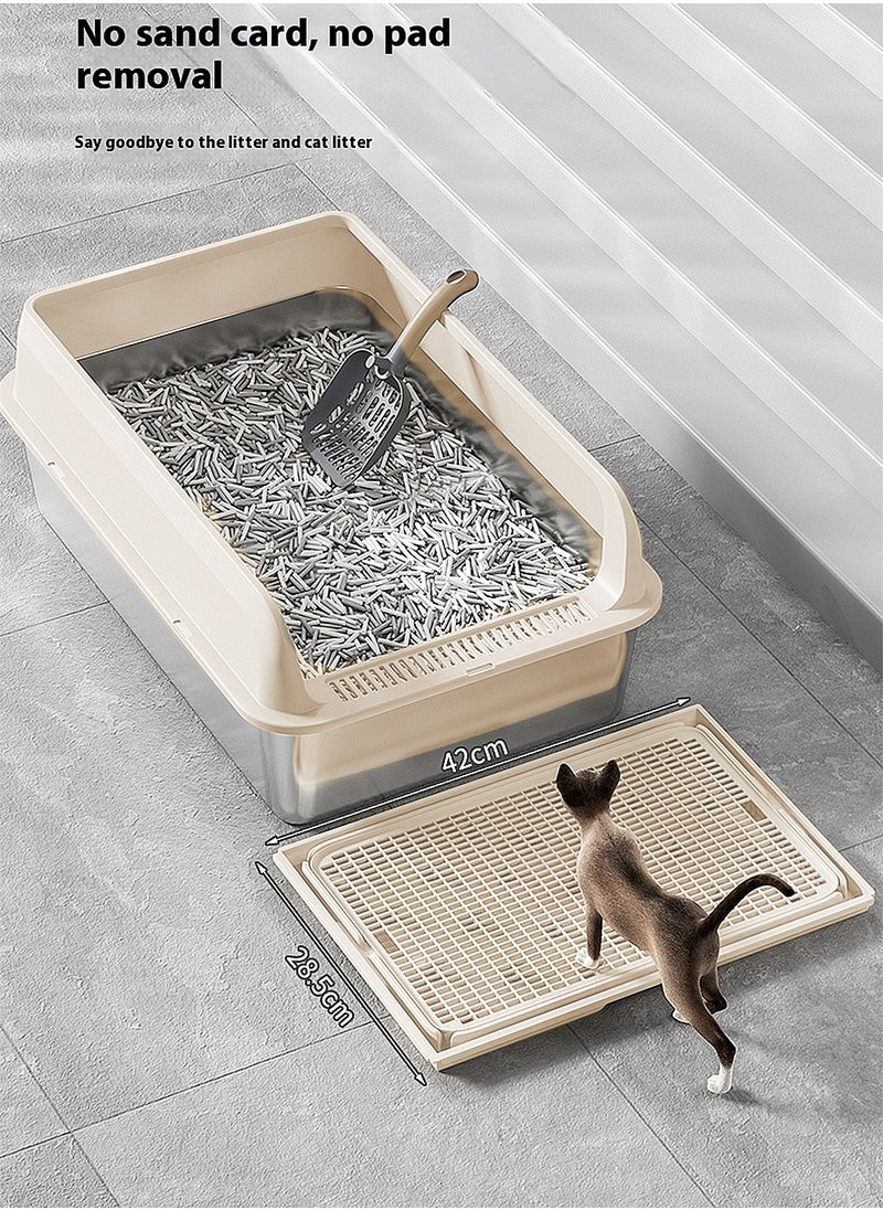 Kidle - Creative Stainless Steel Pet Cat Litter Box Large Capacity Metal Cat Litter Tray With High Wall 50*35*15cm - Image 1