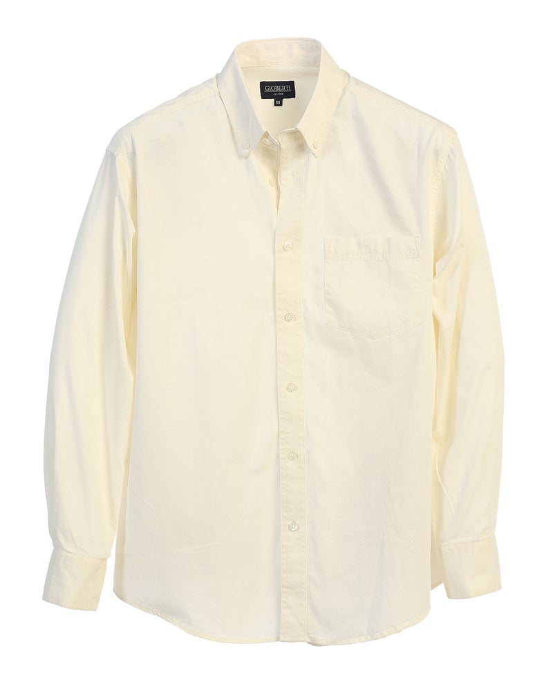 Gioberti Mens 100% Cotton Twill Oxford Long Sleeve Shirt, Ivory, 2X Large - Image 3