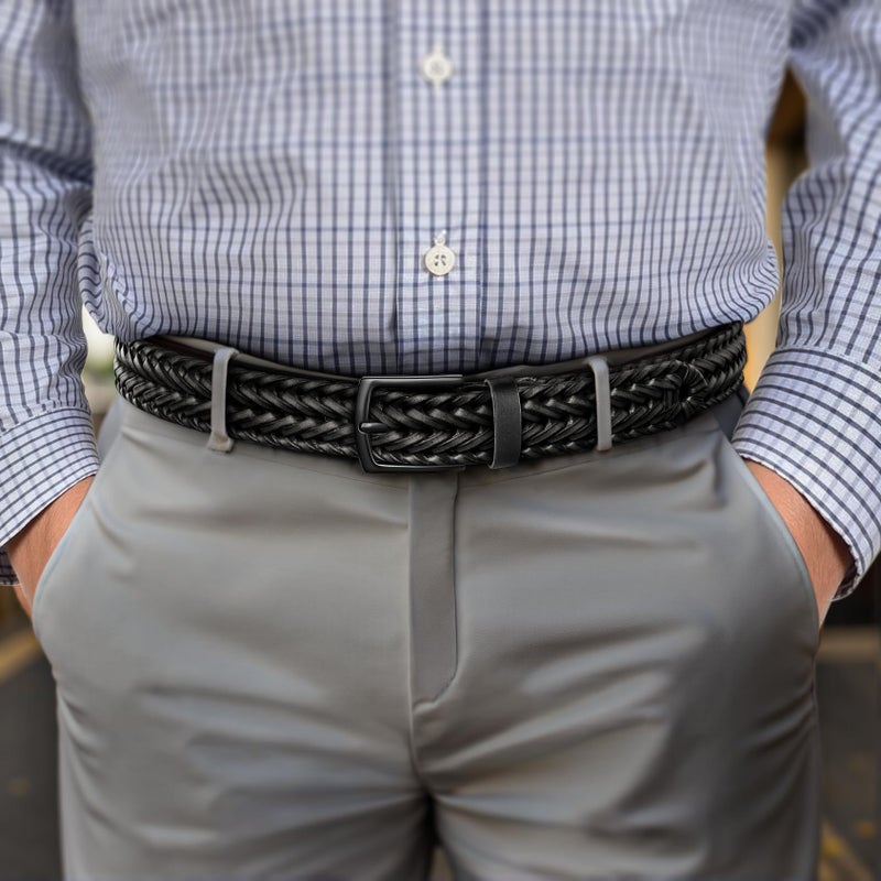 KEMISANT Men Belt, Braided Belt Comfortable For Men Casual Jean Golf 1 3/8"(Black,40"-44" Waist Adjustable) - Image 4