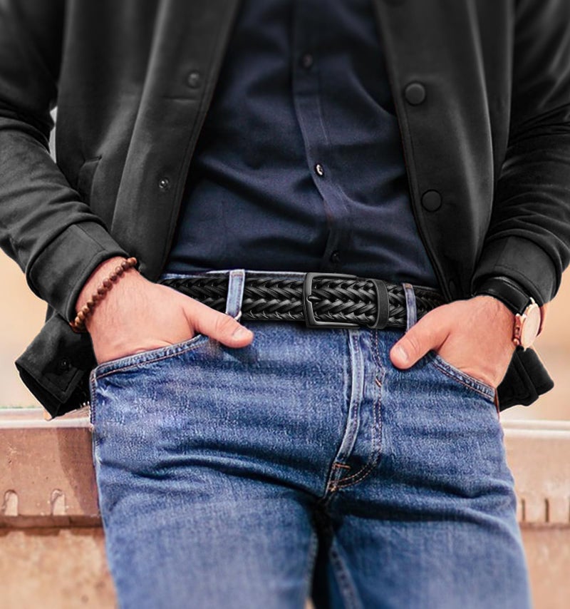 KEMISANT Men Belt, Braided Belt Comfortable For Men Casual Jean Golf 1 3/8"(Black,40"-44" Waist Adjustable) - Image 5