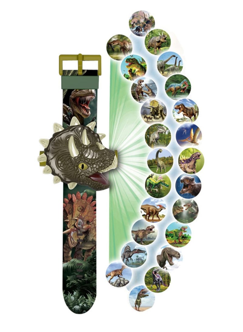 SYOSI Cartoon Watch with 24 Kinds of Dinosaur Projection Pattern Cartoon Children Digital Dinosaur Watch Toy for Boys and Girls Children with Cover Adjustable Date and Time Projector Watch, Triceratops  - Image 1