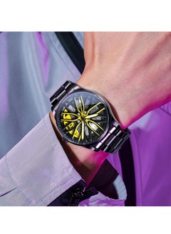 OLEVS Watches For Men Fashion Stainless Steel Quartz Water Resistant Analog Watch 42mm Black 9937  - Image 3