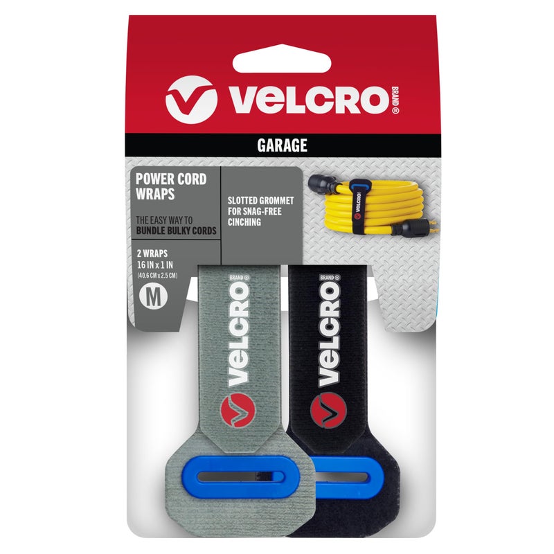 VELCRO Brand أشرطة لف كابلات VELCRO | أحزمة ثقيلة لتحسين تنظيم الكابلات، المرآب أو المركبات الترفيهية | حلقة مثقوبة لتثبيت قوي بدون تشابك | 16 بوصة، 2 حزمة، أسود ورمادي - Image 1