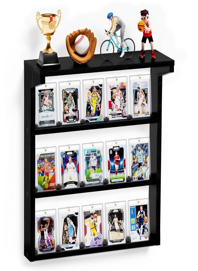 Emfogo Trading Card Display Stand for Wall, 3 Tier Wooden Graded Card Display Stand, Sports Card Display Case, Trading Card Stands for Display Collection, Black - Image 1
