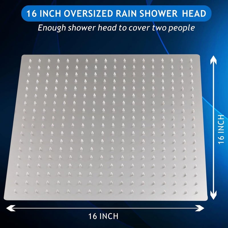Voolan Oversize Rain Shower Head - High Flow Square Rainfall Showerhead - Waterfall Full Body Coverage - Universal Ceiling or Wall Mount (16 Inch, Brushed Nickel) - Image 5