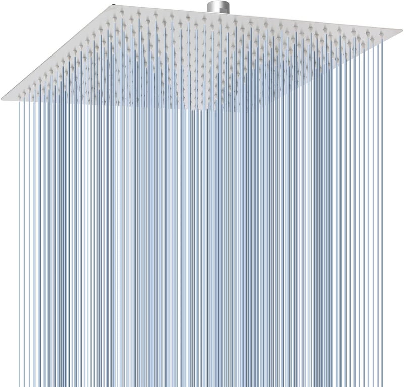 Voolan Oversize Rain Shower Head - High Flow Square Rainfall Showerhead - Waterfall Full Body Coverage - Universal Ceiling or Wall Mount (16 Inch, Brushed Nickel) - Image 1