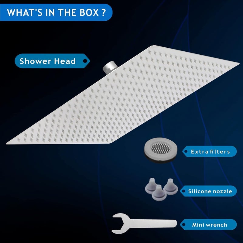 Voolan Oversize Rain Shower Head - High Flow Square Rainfall Showerhead - Waterfall Full Body Coverage - Universal Ceiling or Wall Mount (16 Inch, Brushed Nickel) - Image 4