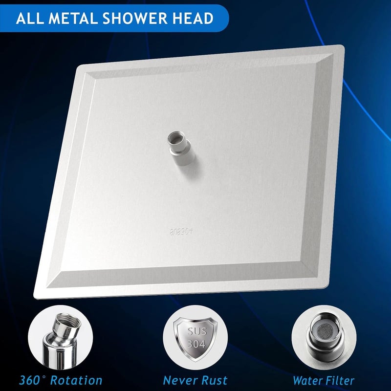 Voolan Oversize Rain Shower Head - High Flow Square Rainfall Showerhead - Waterfall Full Body Coverage - Universal Ceiling or Wall Mount (16 Inch, Brushed Nickel) - Image 2