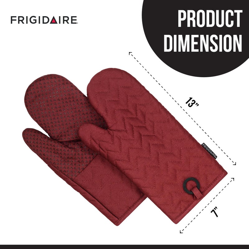 Frigidaire Kelly Cotton Oven Mitts, Heat Resistant, Anti-Slip, Machine Washable,13â€x7â€,Red,Set of 2 - Image 2