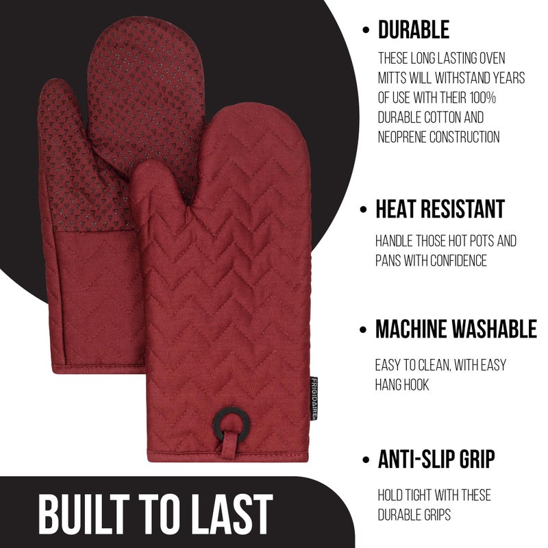 Frigidaire Kelly Cotton Oven Mitts, Heat Resistant, Anti-Slip, Machine Washable,13â€x7â€,Red,Set of 2 - Image 3