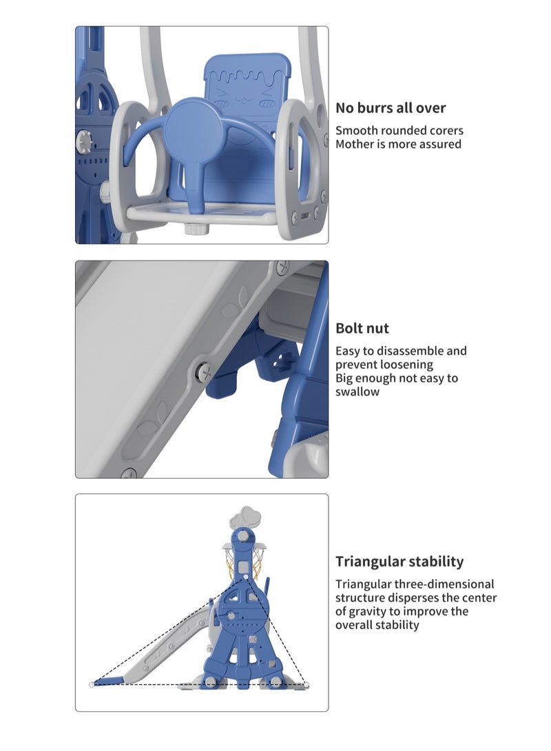 فول جوي مجموعة زحليقة وأرجوحة مع حلقة كرة سلة 3*1 للأطفال،مجموعة ملعب داخلي وخارجي للأطفال الصغار،مجموعة ألعاب تسلق للأطفال - Image 4