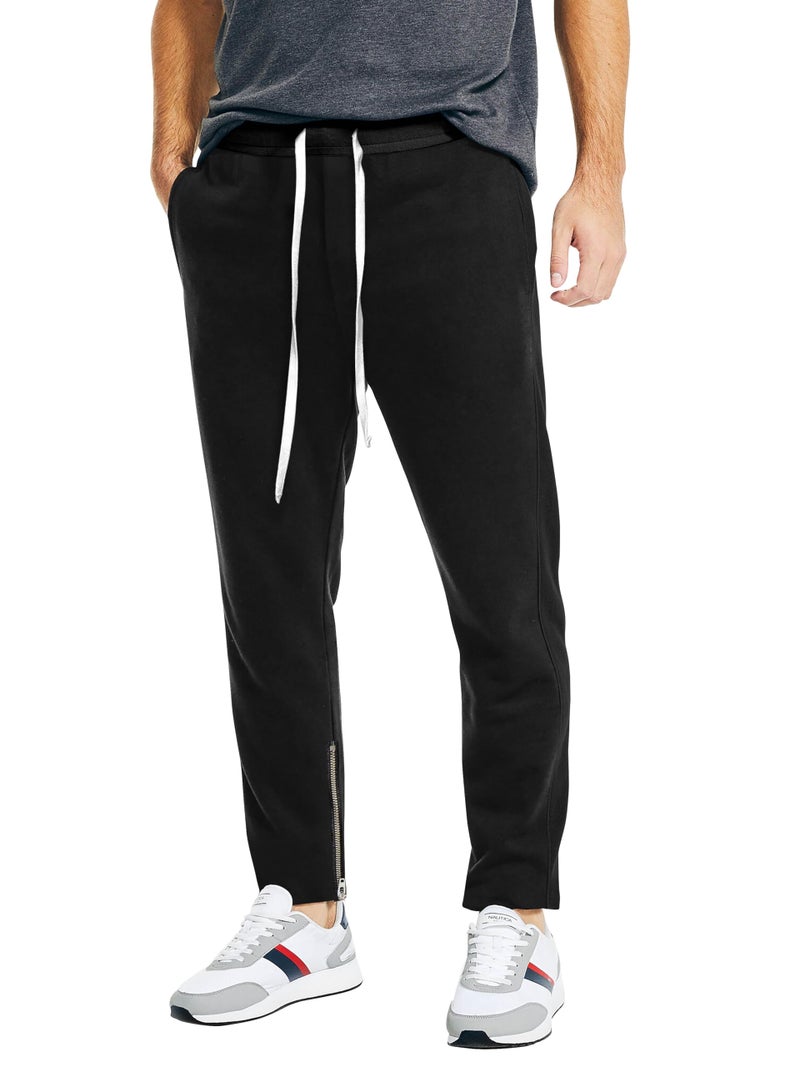 Hat and Beyond Mens Premium Track Jersey Pants with Ankle Zipper Slim Athletic Fit Sweatpants (X-Large, Black/Black) - Image 1