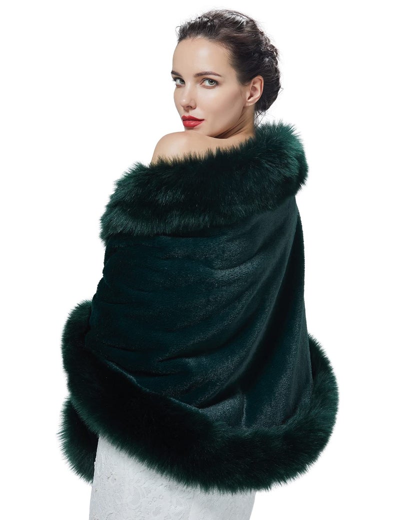 BEAUTELICATE Women's Faux Fur Shawl Wrap Stoles for Bridal Wedding Dresses - Image 3