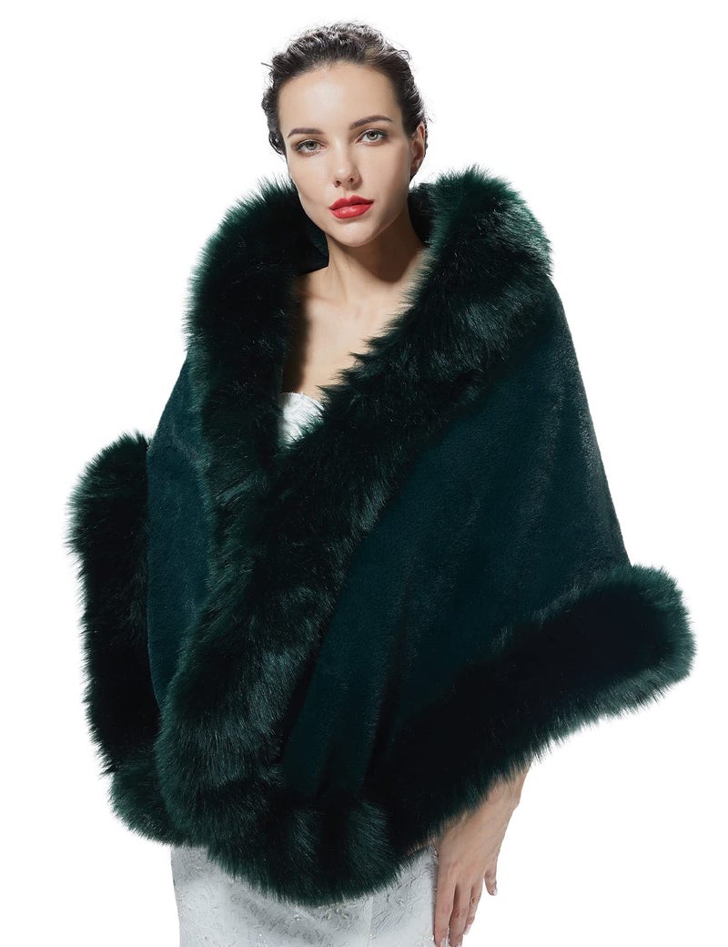 BEAUTELICATE Women's Faux Fur Shawl Wrap Stoles for Bridal Wedding Dresses - Image 2
