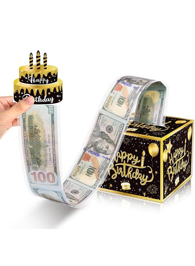 NIBEMINENT Birthday Money Box for Cash Gift, Surprise Money Gift Boxes for Kids Adults with Pull Out Happy Birthday Day Card and 30Pcs Transparent Bags - Fun Ways to Give Cash as A Gift Gold - Image 1