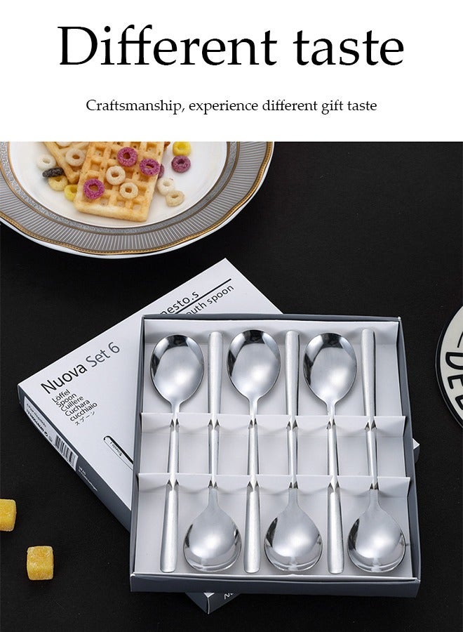 DUNISO مجموعة ملاعق حساء من الفولاذ المقاوم للصدأ مكونة من 6 قطع، أدوات مائدة على الطراز الكوري، ملعقة شاي، مصقولة بمرآة، سميكة وسهلة التنظيف، مناسبة للاستخدام المنزلي والتجاري والمطاعم، 3.6 * 18.5 سم، فضي - Image 4