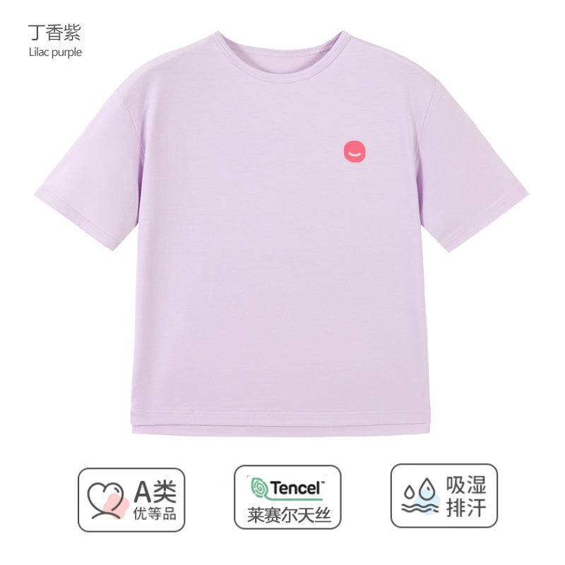 2025 New Children's Short Sleeve Lenzing Tencel Lyocell Girls' Tops Korean Style Round Neck Boys' and Girls T-Shirts Category a - Image 1