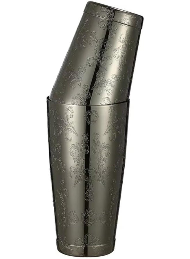304 Stainless Steel Etched Pattern Boston Cocktail Shaker Black Lavender [double bottom] - Image 1