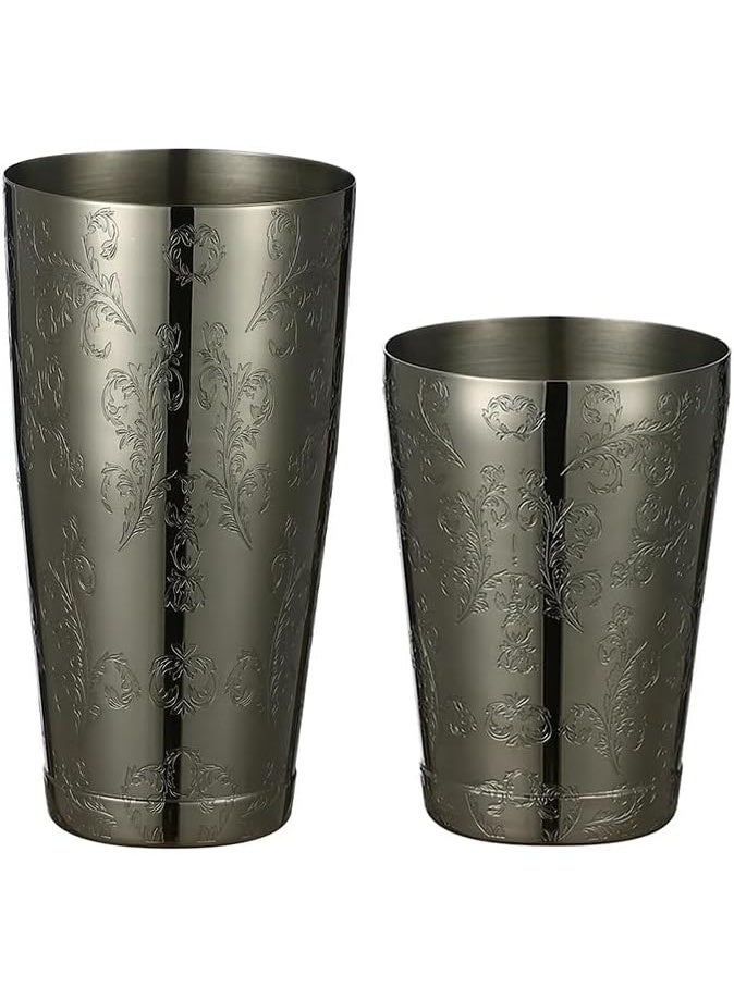 304 Stainless Steel Etched Pattern Boston Cocktail Shaker Black Lavender [double bottom] - Image 2