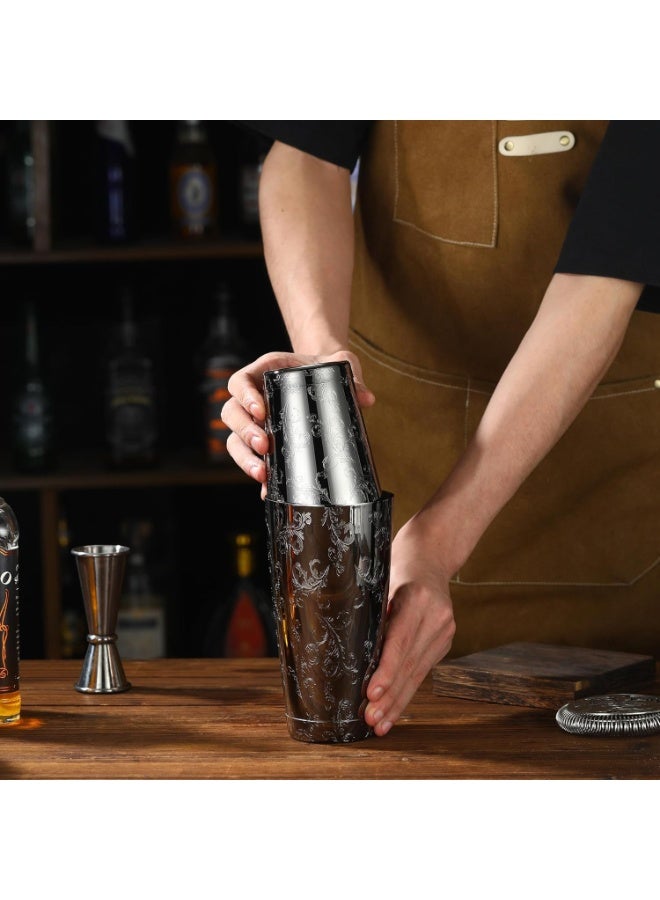 304 Stainless Steel Etched Pattern Boston Cocktail Shaker Black Lavender [double bottom] - Image 5