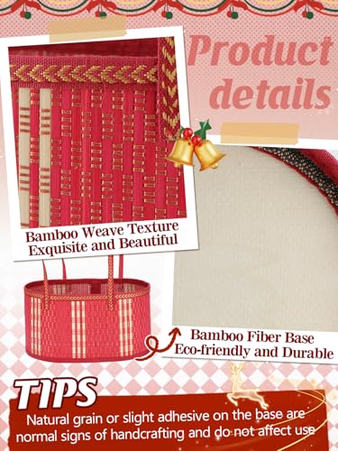 MADHOLLY 2Set Large Sturdy Bamboo Baskets for Gifts Empty Hold 15 lbs Each Easy to Assemble Rustic Wrapping Basket Kit for GraduationsMothers DayBirthdayBaby ShowerWeddingHousewarming Red - Image 3