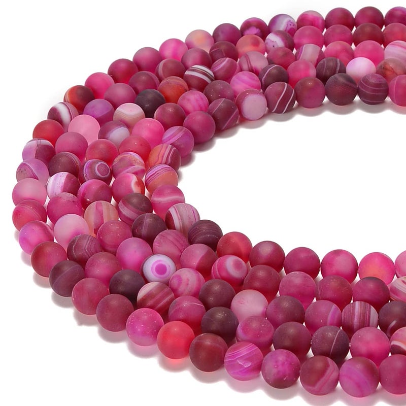 jodaying 6mm Fushia Stripe Agate Matte Round Natural Gematone Loose Beads for Jewelry Making DIY 1 Strand 15