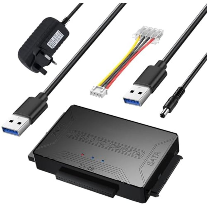 محول USB 3.0 إلى SATA IDE لاستعادة البيانات، هيكل من سبائك الألومنيوم، أسود، يدعم ما يصل إلى 16 تيرابايت 2.5/3.5 HDD SSD مع مصدر طاقة 12 فولت/2 أمبير - Image 1