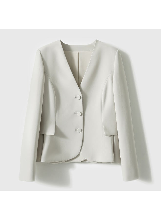 Autumn 2024 V-neck Small Suit Women's French Elegant Honeycomb Waist Lotus Leaf Swing Triacetic Acid Suit Short Jacket 