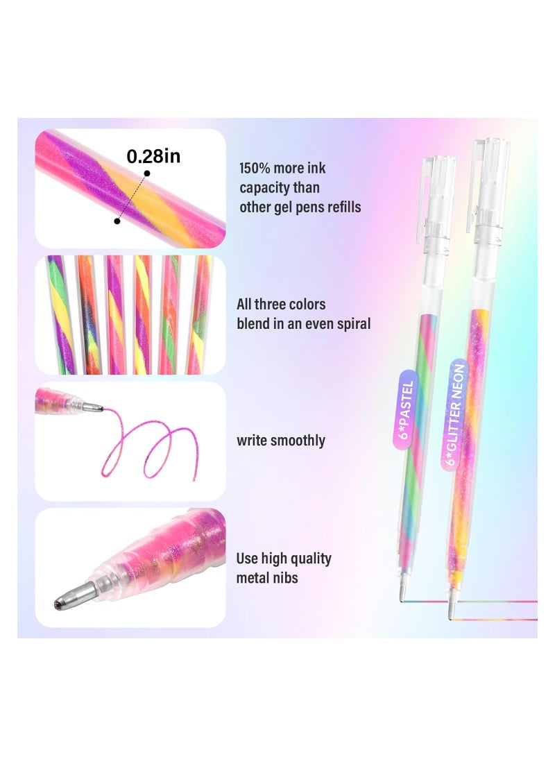 Magic Glitter Pastel Gel Pens Set - 12 Pack Rainbow Colors for Adult Coloring, Doodling, Scrapbooking, Drawing, Journaling, and Illustrating - Perfect for Graduations and Birthdays. - Image 2