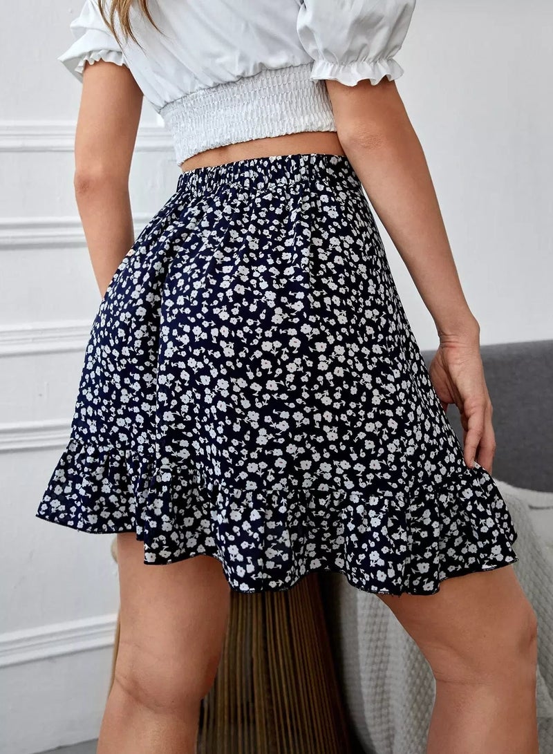 Ditsy Floral Ruffle Trim Wrap Knot Skirt  - Image 2
