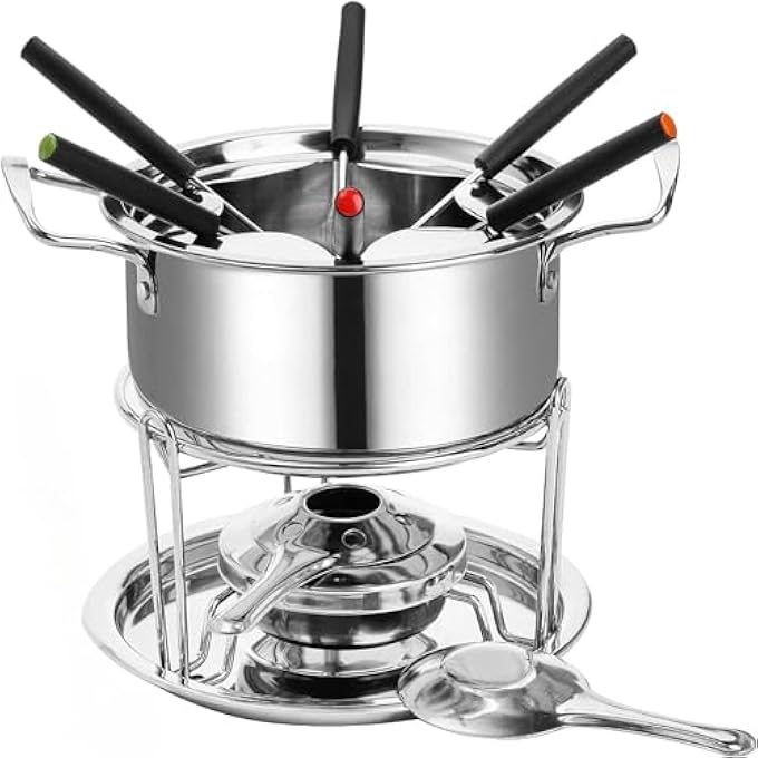 rayihni Candy Melting Pot Fondue Set Stainless Steel Fondue Pot Set With Forks Cheese Fondue Pot For Chocolate Sauces Ice Cream Temperature Control - Image 1